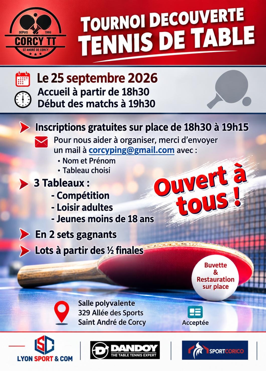🏓 TOURNOI DÉCOUVERTE DE TENNIS DE TABLE
