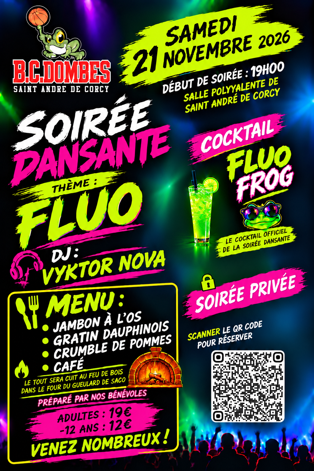 🏀🎉 SOIRÉE DANSANTE FLUO – BC DOMBES 🎉🪩